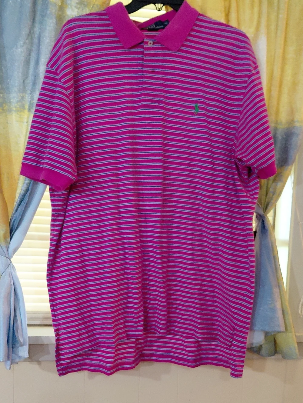 Ralph Lauren Hot Pink Striped Polo with Green Pony Size Xl